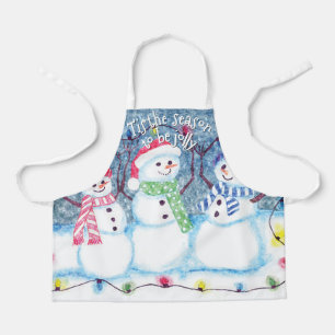 かわいいおもしろい冬の季節雪だるま水彩アート エプロン