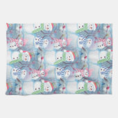 かわいいおもしろい冬の季節雪だるま水彩アート キッチンタオル (横)