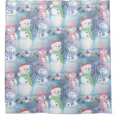 かわいいおもしろい冬の季節雪だるま水彩アート シャワーカーテン (正面)