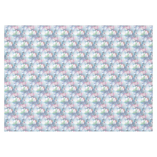 かわいいおもしろい冬の季節雪だるま水彩アート テーブルクロス (正面(横))