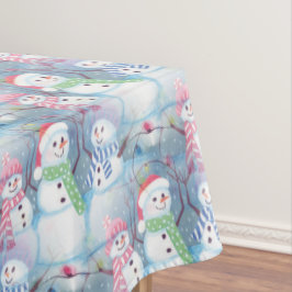 かわいいおもしろい冬の季節雪だるま水彩アート テーブルクロス
