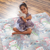 かわいいおもしろい冬の季節雪だるま水彩アート フリースブランケット