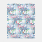 かわいいおもしろい冬の季節雪だるま水彩アート フリースブランケット (正面)