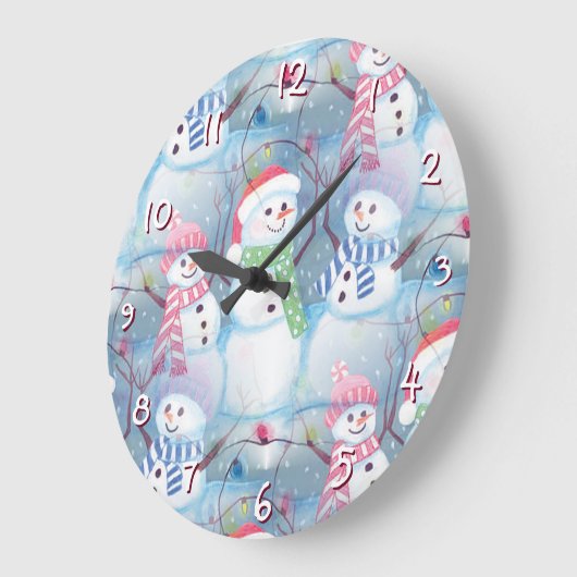 かわいいおもしろい冬の季節雪だるま水彩アート ラージ壁時計 (傾斜)