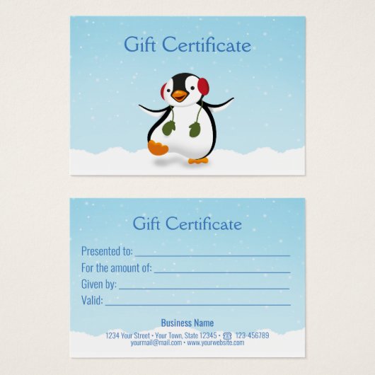 かわいいおもしろい冬ペンギンのギフトカード (正面&裏面)