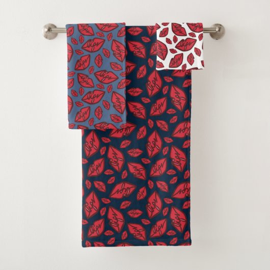 かわいいおもしろい唇のパターン混合 バスタオルセット (インサイチュ)