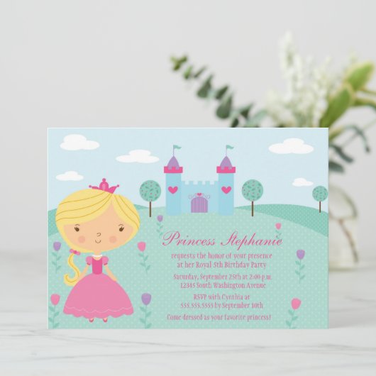 かわいいおもしろい姫の誕生日パーティーの招待 招待状 (スタンド正面)