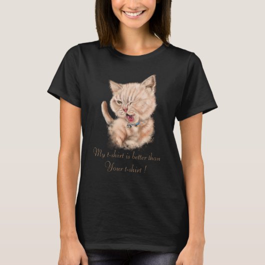 かわいいおもしろい子猫漫画スケッチ – テキストの追加 Tシャツ (正面)