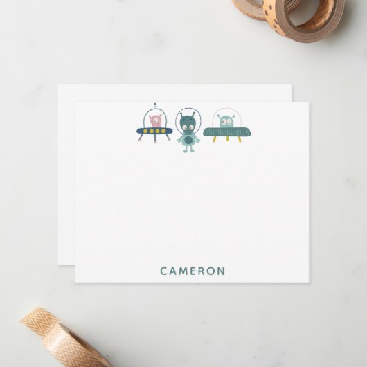 かわいいおもしろい宇宙エイリアンパーソナライズされた文房具 ノートカード (正面/裏面インサイチュ)