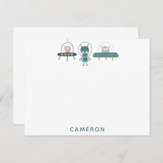 かわいいおもしろい宇宙エイリアンパーソナライズされた文房具 ノートカード (正面/裏面)