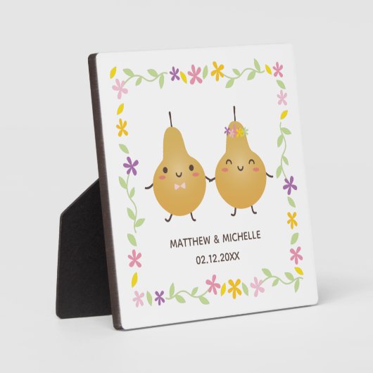 かわいいおもしろい完璧な梨のカップル新婚は思い出に残る フォトプラーク (正面)