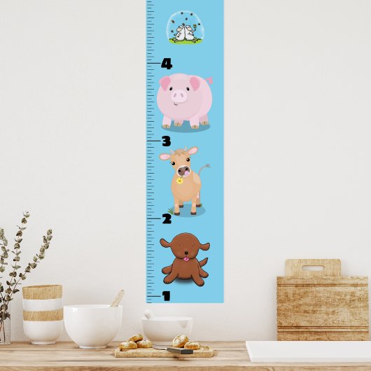 かわいいおもしろい家畜の漫画の成長チャート ポスター (キッチン)