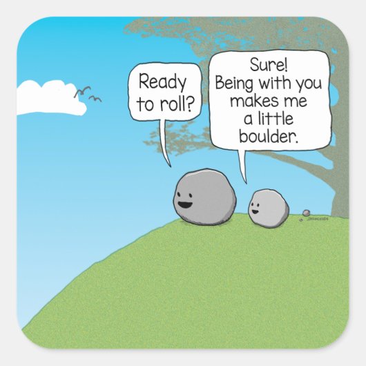 かわいいおもしろい小さな大きい石準備ができてい転がる スクエアシール (正面)