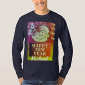 かわいいおもしろい小さな漫画の男の子の新年を喜ぶ Tシャツ (正面)