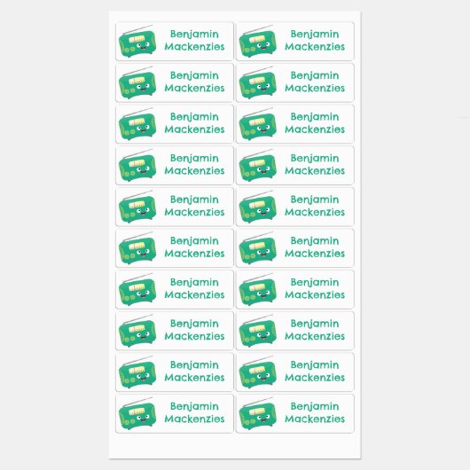 かわいいおもしろい幸せなレトロなラジオパーソナライズされた漫画 ラベル (シート)