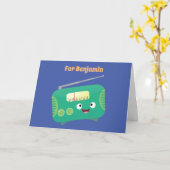 かわいいおもしろい幸せなレトロなラジオ漫画 カード (黄色い花)