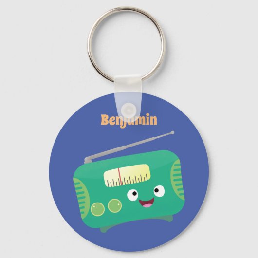 かわいいおもしろい幸せなレトロなラジオ漫画 キーホルダー (正面)