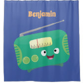 かわいいおもしろい幸せなレトロなラジオ漫画 シャワーカーテン (正面)