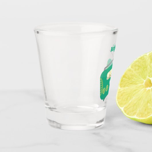 かわいいおもしろい幸せなレトロなラジオ漫画 ショットグラス (左)