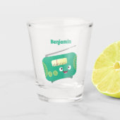 かわいいおもしろい幸せなレトロなラジオ漫画 ショットグラス (正面)