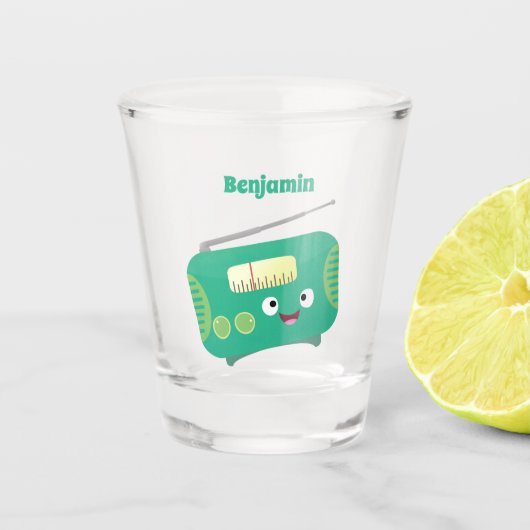 かわいいおもしろい幸せなレトロなラジオ漫画 ショットグラス (正面)