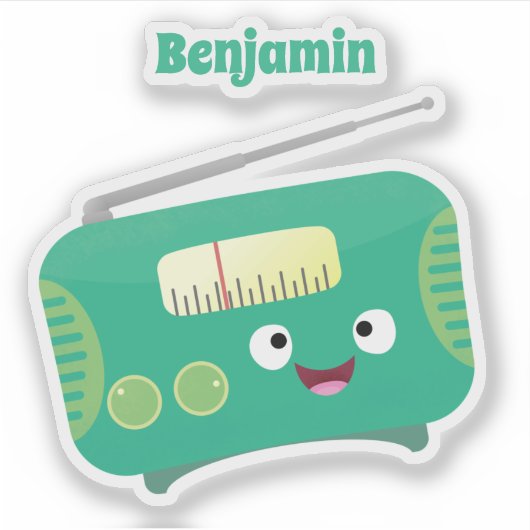 かわいいおもしろい幸せなレトロなラジオ漫画 シール (正面)