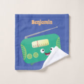 かわいいおもしろい幸せなレトロなラジオ漫画 バスタオルセット (ウォッシュタオル)