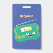 かわいいおもしろい幸せなレトロなラジオ漫画 バッジ (裏面)