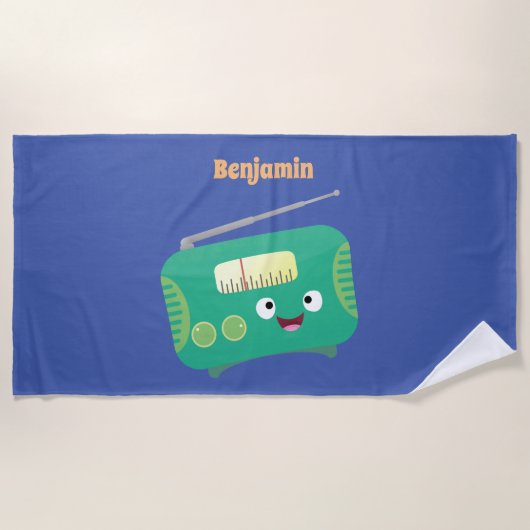 かわいいおもしろい幸せなレトロなラジオ漫画 ビーチタオル (正面)