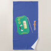 かわいいおもしろい幸せなレトロなラジオ漫画 ビーチタオル (正面)