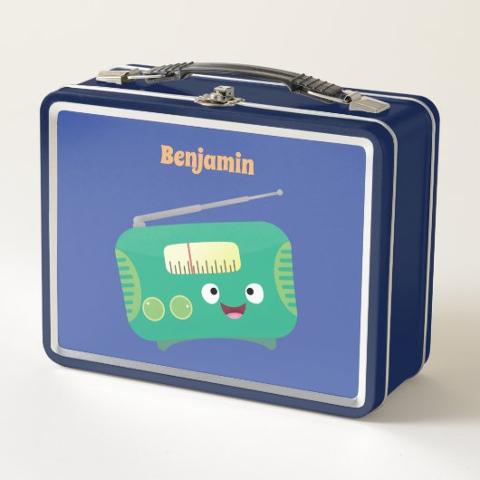 かわいいおもしろい幸せなレトロなラジオ漫画 メタルランチボックス (正面)