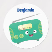 かわいいおもしろい幸せなレトロなラジオ漫画 ラベル (デザイン1)