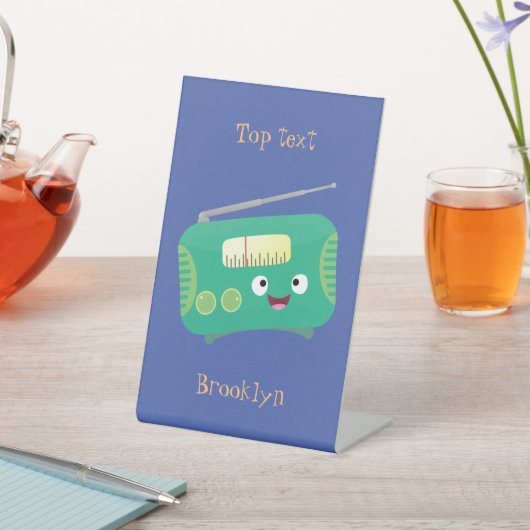 かわいいおもしろい幸せなレトロなラジオ漫画 台座サイン (インサイチュ)