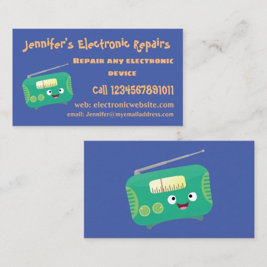 かわいいおもしろい幸せなレトロなラジオ漫画 名刺 (正面/裏面)