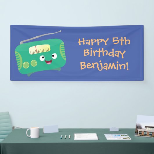 かわいいおもしろい幸せなレトロなラジオ漫画 横断幕 (トレードショー)