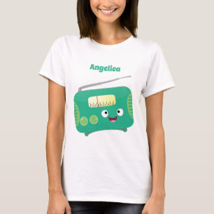かわいいおもしろい幸せなレトロなラジオ漫画 Tシャツ