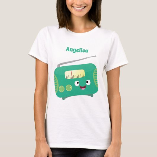 かわいいおもしろい幸せなレトロなラジオ漫画 Tシャツ (正面)