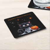 かわいいおもしろい幽霊キットンハロウィーントリックまたはトリート スクエアペーパーコースター (アングル)