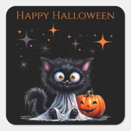かわいいおもしろい幽霊ブラックキッテンハロウィーン スクエアシール