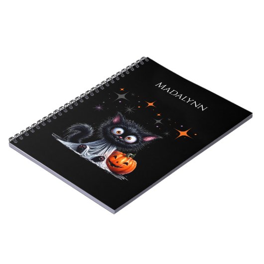 かわいいおもしろい幽霊ブラックキッテンハロウィーン ノートブック (左側)
