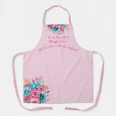 かわいいおもしろい引用文ピンク&ティール（緑がかった色）ウォーター色の花模様 エプロン (正面)