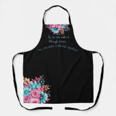 かわいいおもしろい引用文ピンク&ティール（緑がかった色）ウォーター色の花模様 エプロン (正面)