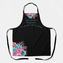 かわいいおもしろい引用文ピンク&ティール（緑がかった色）ウォーター色の花模様 エプロン