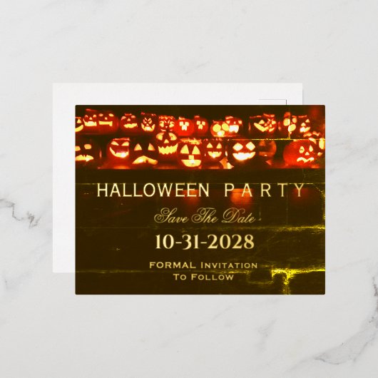 かわいいおもしろい怖いカボチャのジャック・オランタン・ハロウィーン 箔シーズンポストカード (正面/裏面)