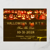 かわいいおもしろい怖いカボチャのジャック・オランタン・ハロウィーン 箔シーズンポストカード (正面)