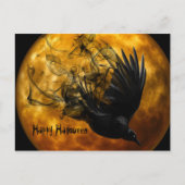 かわいいおもしろい怖いハッピーハローウィンカラスと満月 シーズンポストカード (正面)