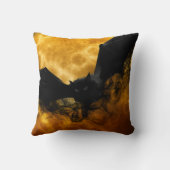 かわいいおもしろい怖いハロウィーンこうもりフルムーンブラック クッション (裏面)