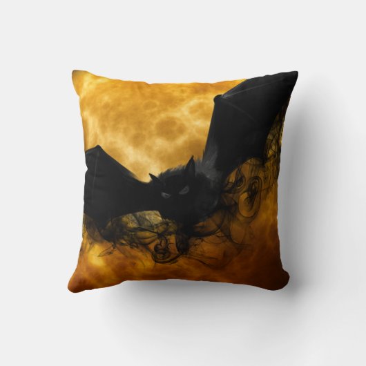 かわいいおもしろい怖いハロウィーンこうもりフルムーンブラック クッション (裏面)