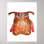 かわいいおもしろい悲しい水色フクロウ赤茶色の点 ポスター (正面)
