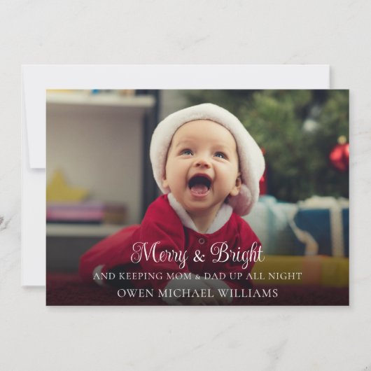 かわいいおもしろい新生児クリスマス誕生発表 招待状 (正面)